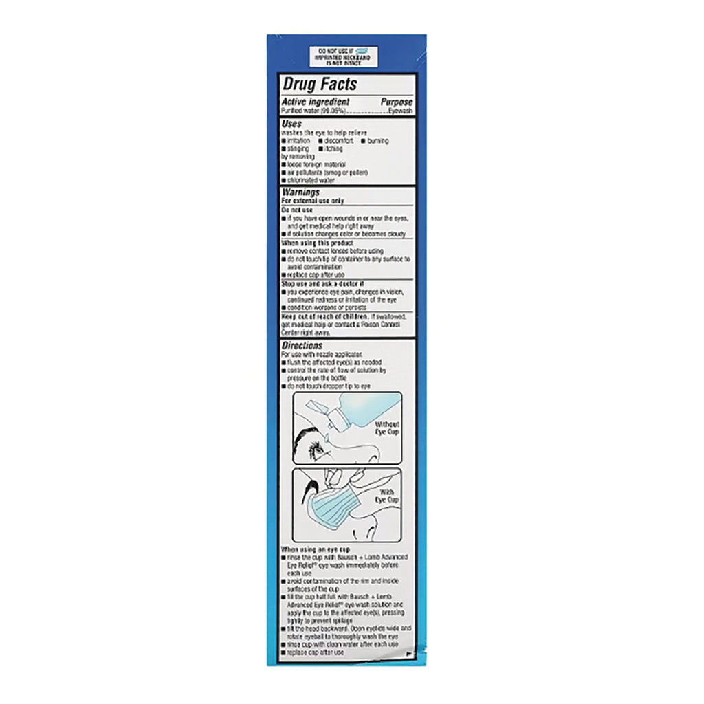 BNL004 | Back panel showing Drug Facts, warnings, directions and diagrams for an eye wash - Thumbnail