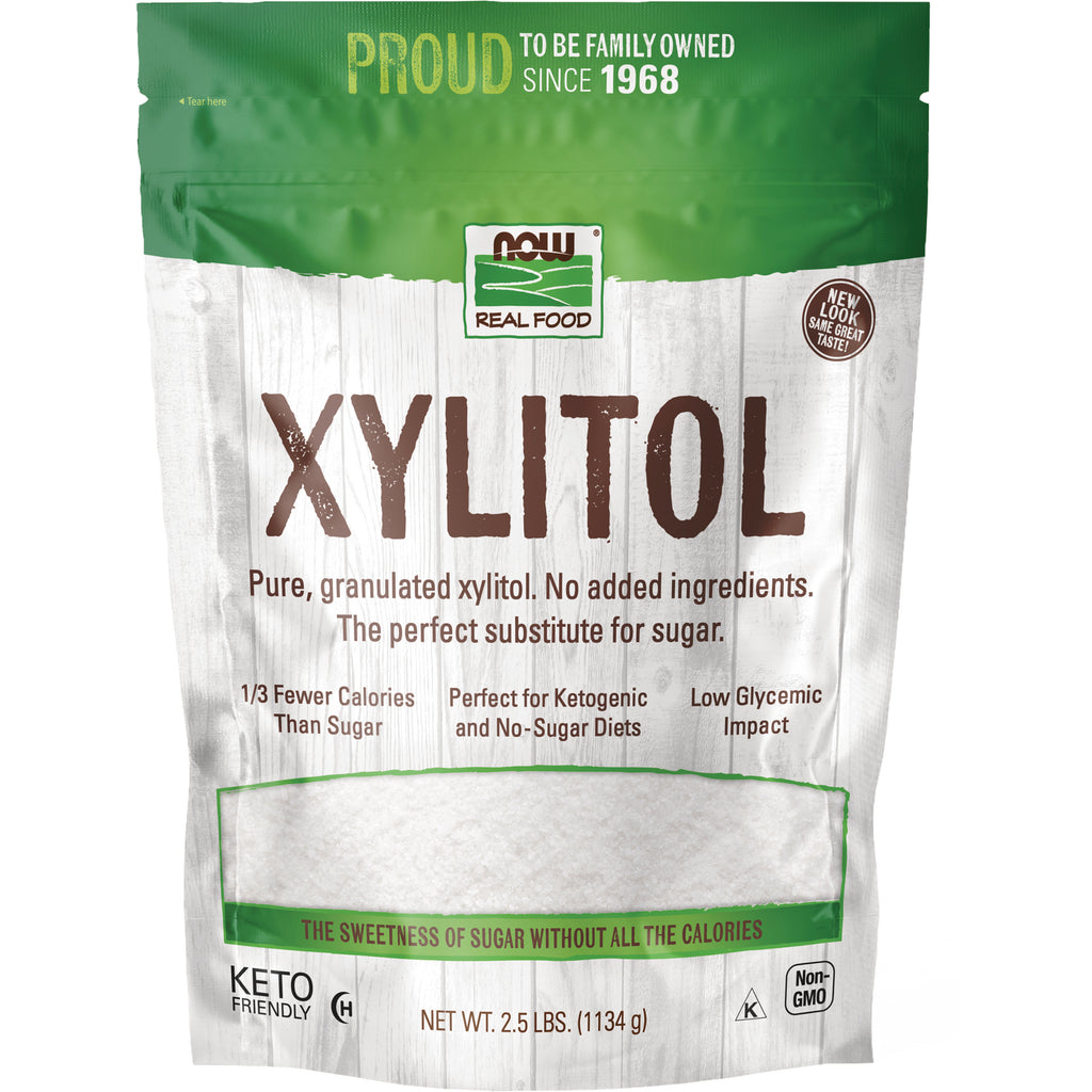 NWF112 | NOW Real Food Xylitol white granulated sugar substitute pouch 2.5 lbs front packaging - Thumbnail
