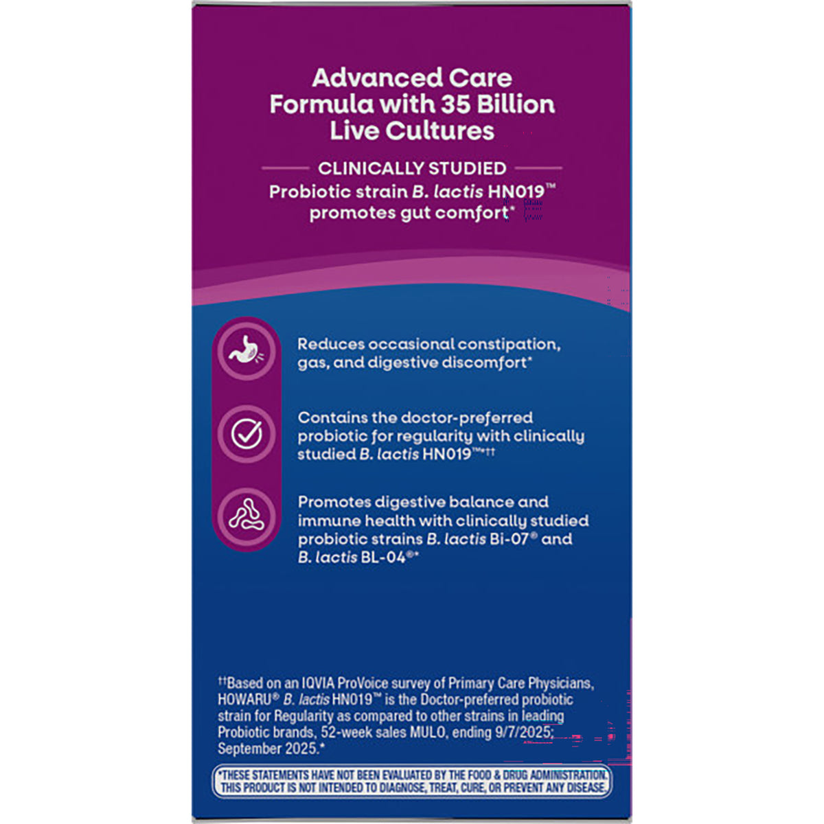 NW802 | Back of probiotic box reading Guaranteed Potency with potency, 15 strains, delayed-release capsule and no refrigeration needed