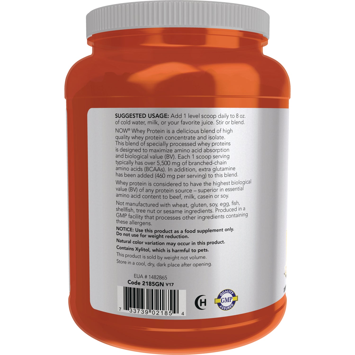 NWF917 | Back label on orange supplement jar showing suggested usage, warnings, and barcode