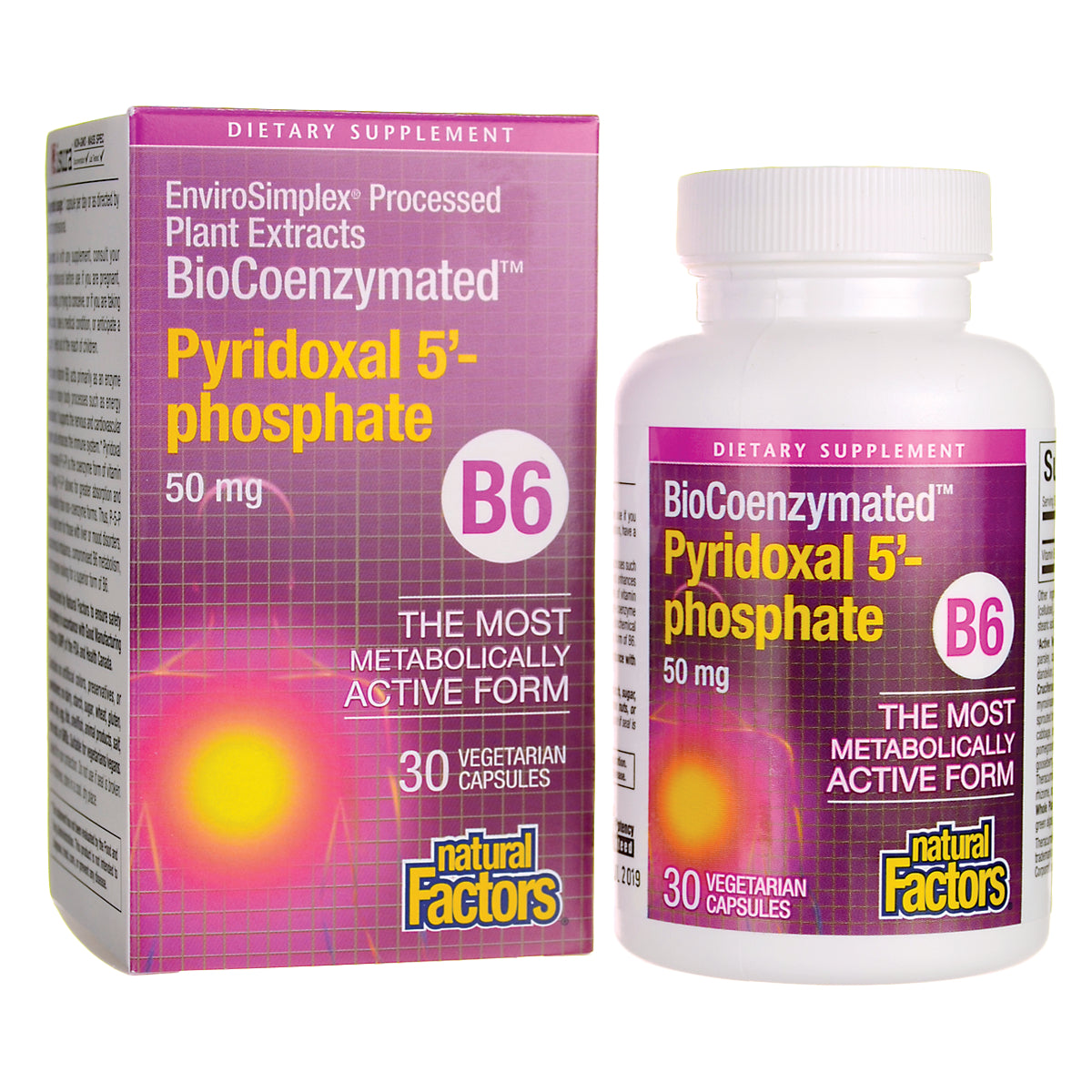 NFC175 | Natural Factors Pyridoxal 5'phosphate B6 50 mg bottle and box front labels