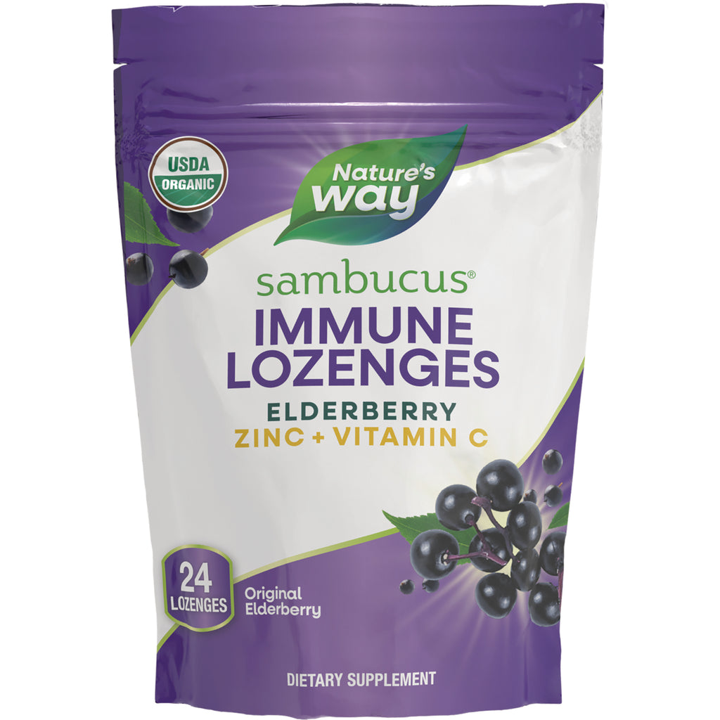 NW873 | Nature's Way Sambucus immune lozenges elderberry zinc + vitamin C pouch front showing 24 lozenges - Thumbnail