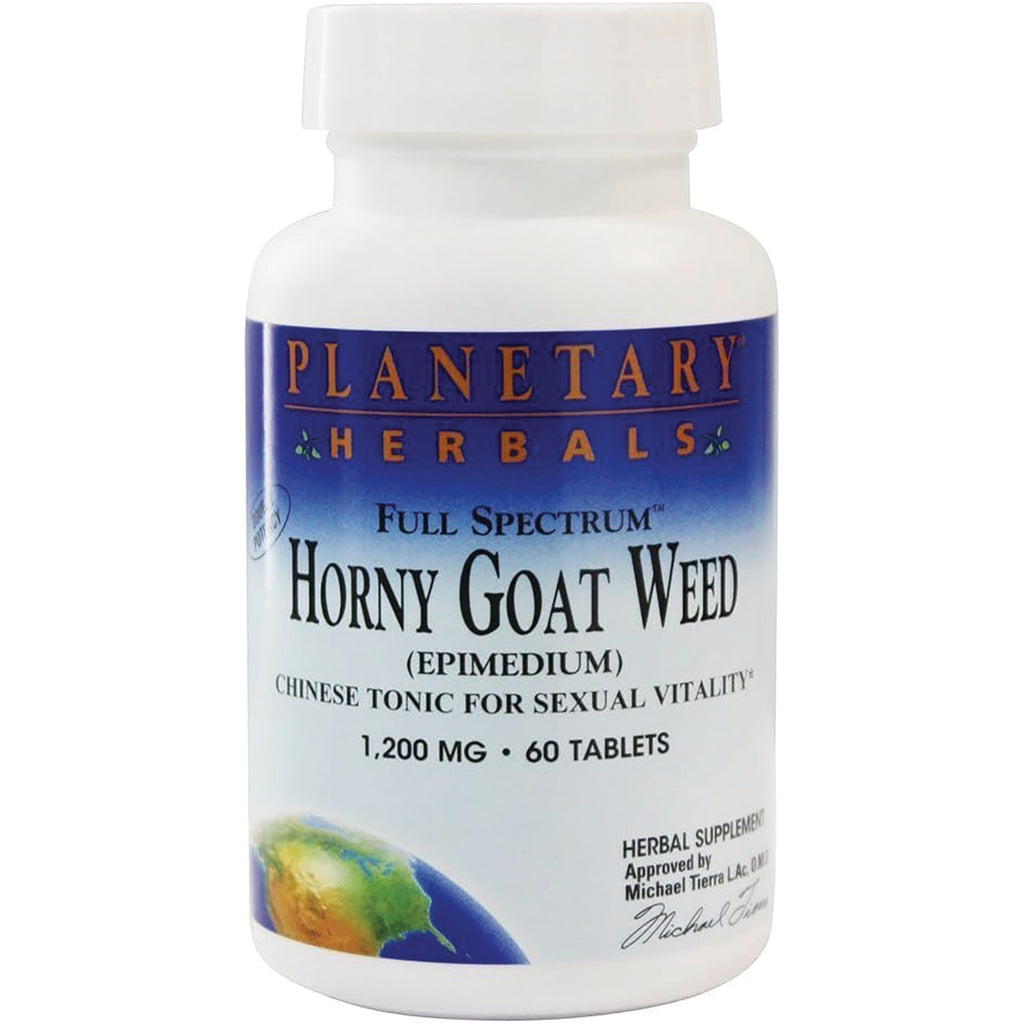 PF060 | Planetary Herbals Horny Goat Weed (Epimedium) 1,200 mg, 60 tablets white supplement bottle - Thumbnail