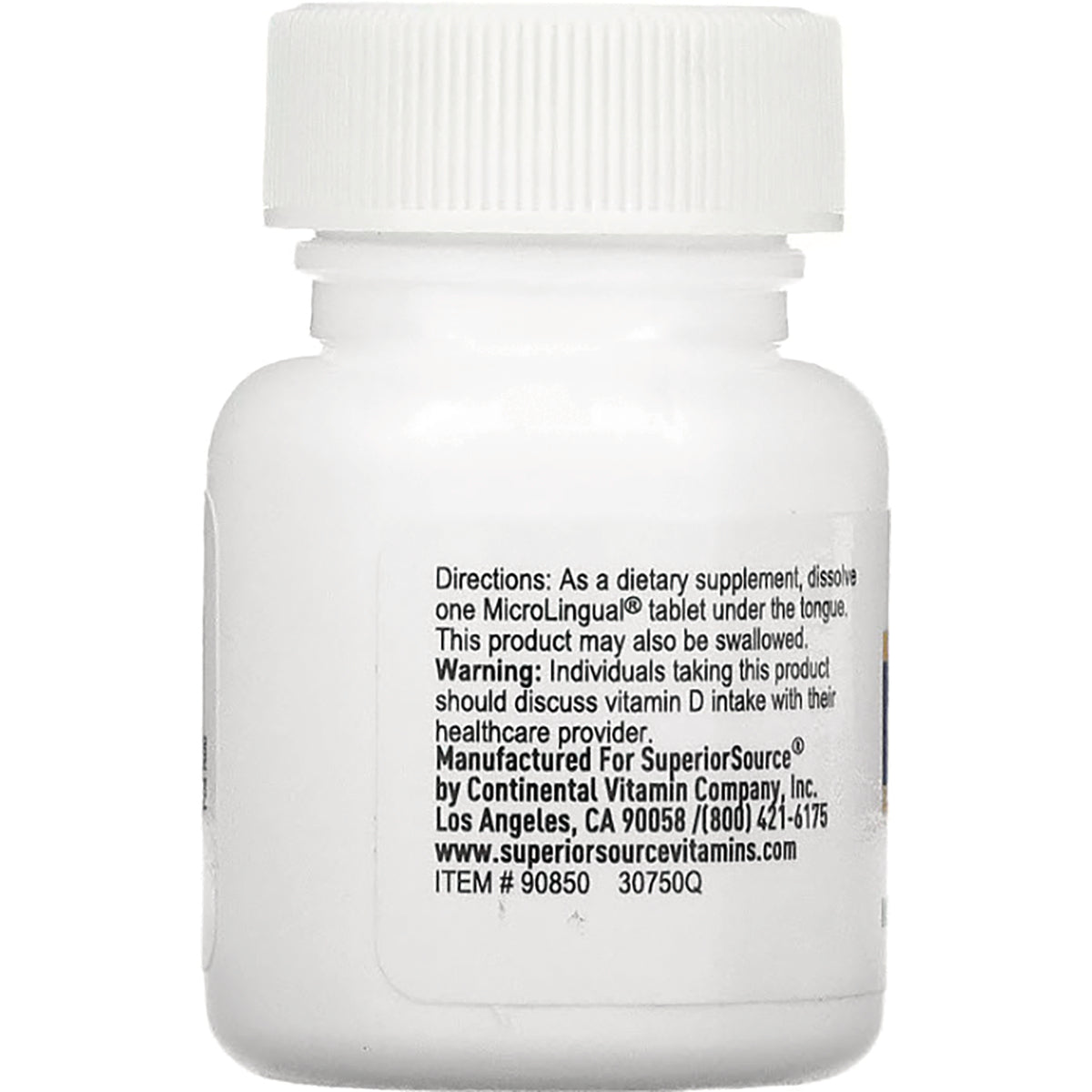 SUS015 | Back label with directions: dissolve one MicroLingual tablet under the tongue; SuperiorSource manufacturer info