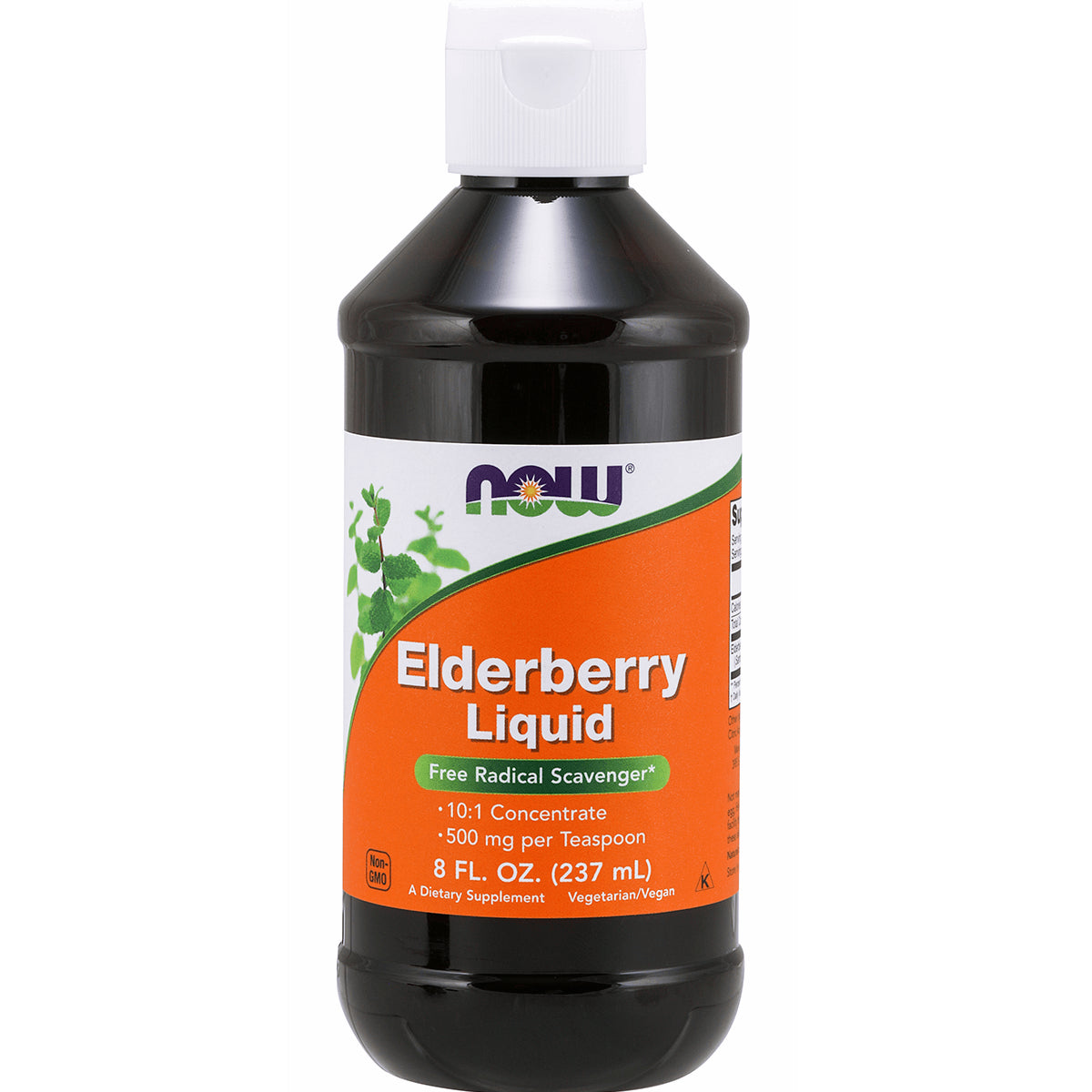 NWF1341 | NOW Elderberry Liquid 8 fl oz bottle with orange label and white cap