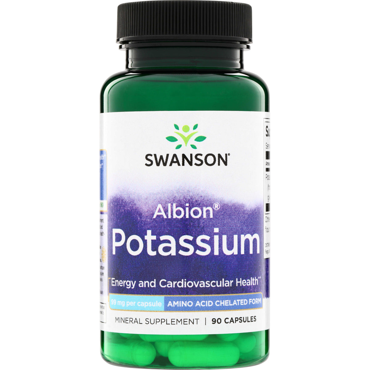 SWU069 | Swanson Albion Potassium, 99 mg per capsule, amino acid chelated form, 90 capsules