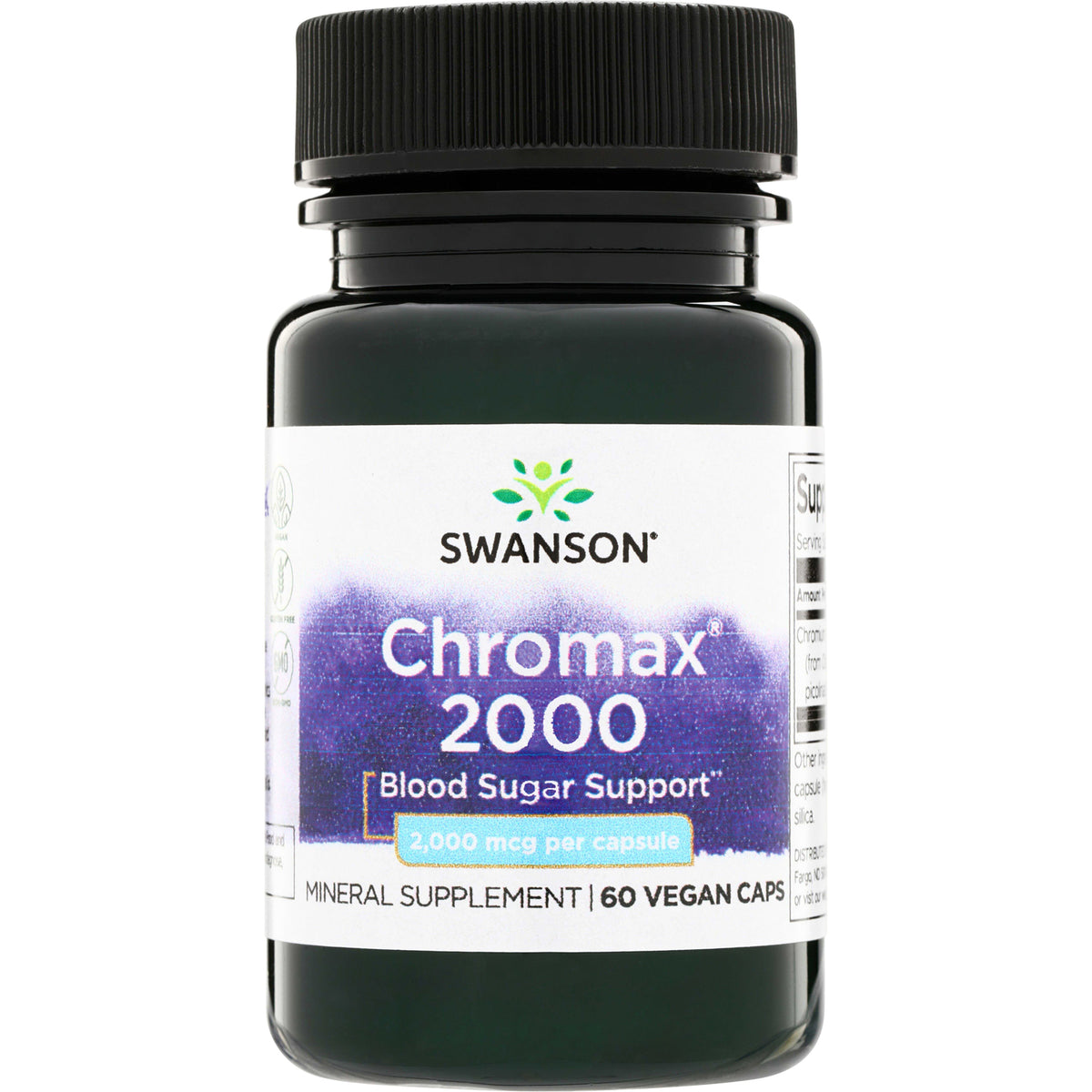 SWU834 | Swanson Chromax 2000 bottle, Blood Sugar Support, 2,000 mcg per capsule, 60 vegan caps