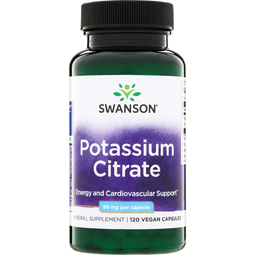 SWU395 | Swanson Potassium Citrate supplement bottle, 99 mg per capsule, 120 vegan capsules - Thumbnail