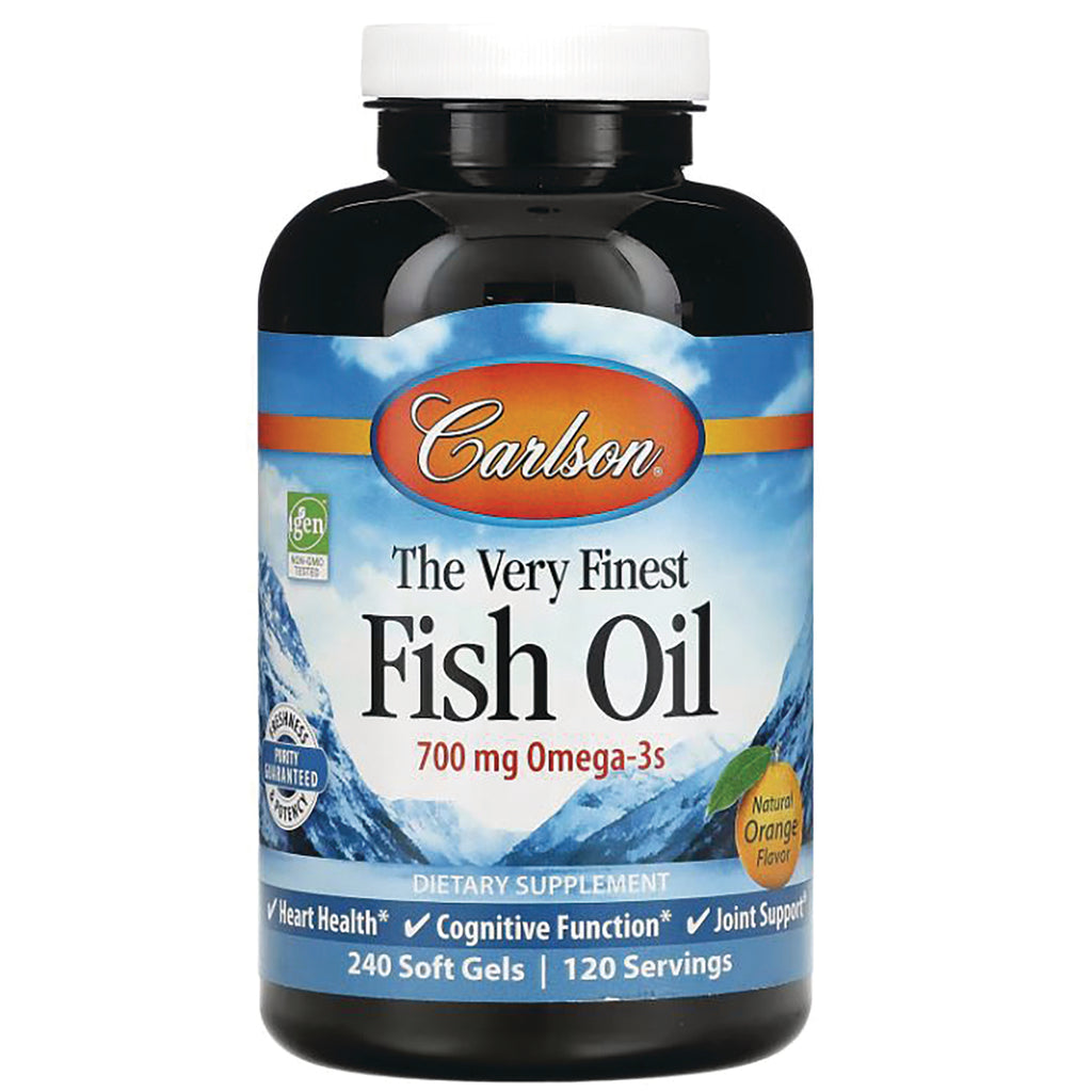 CSN016 | Carlson The Very Finest Fish Oil 700 mg Omega-3s natural orange flavor 240 soft gels front label - Thumbnail