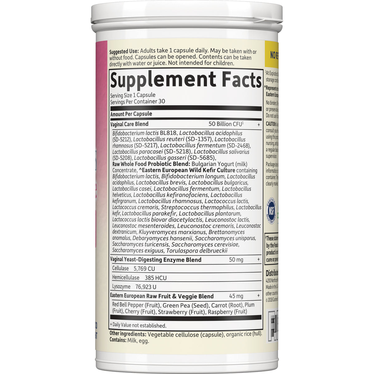 GLF365 | Back label with Supplement Facts and ingredient list for probiotic and enzyme blends