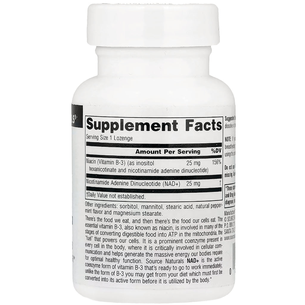 SN285 | Back label with Supplement Facts for NAD+ lozenges - Thumbnail