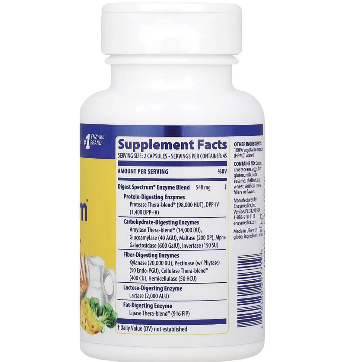 EMD049 | Back of white supplement bottle showing Supplement Facts label, ingredient list and barcode