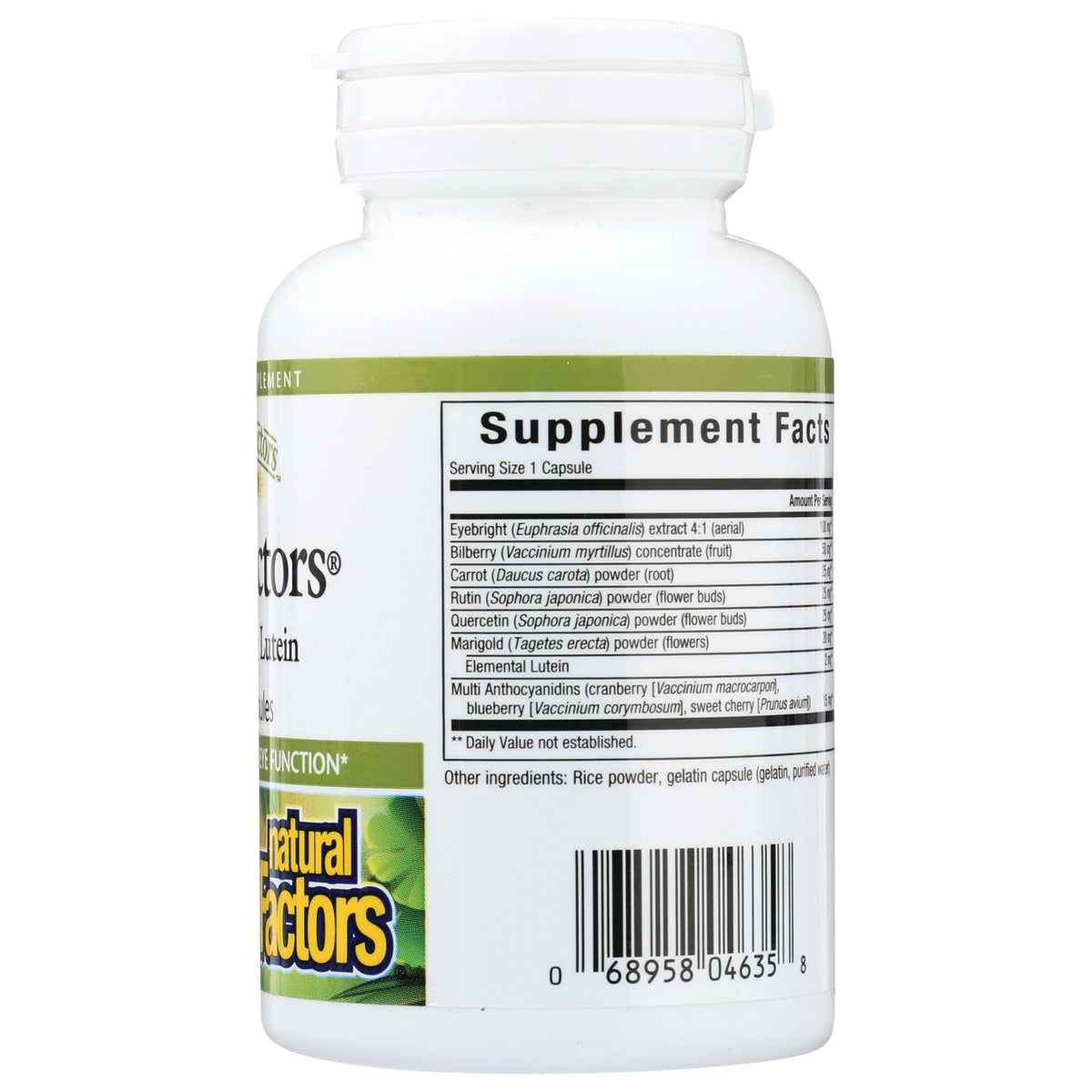 NFC131 | back of white supplement bottle showing Supplement Facts panel and barcode