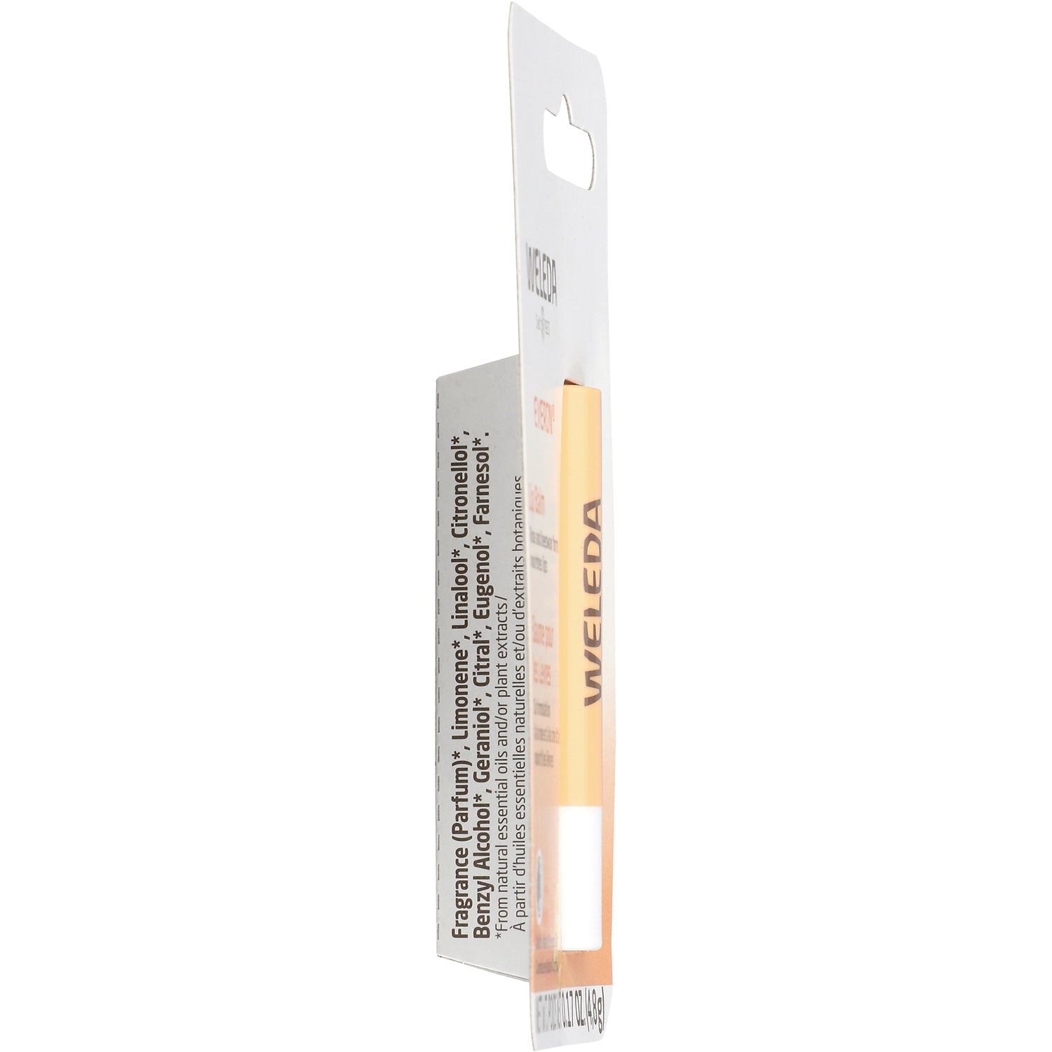 WEL018 | Weleda lip balm packaging side panel showing ingredient list