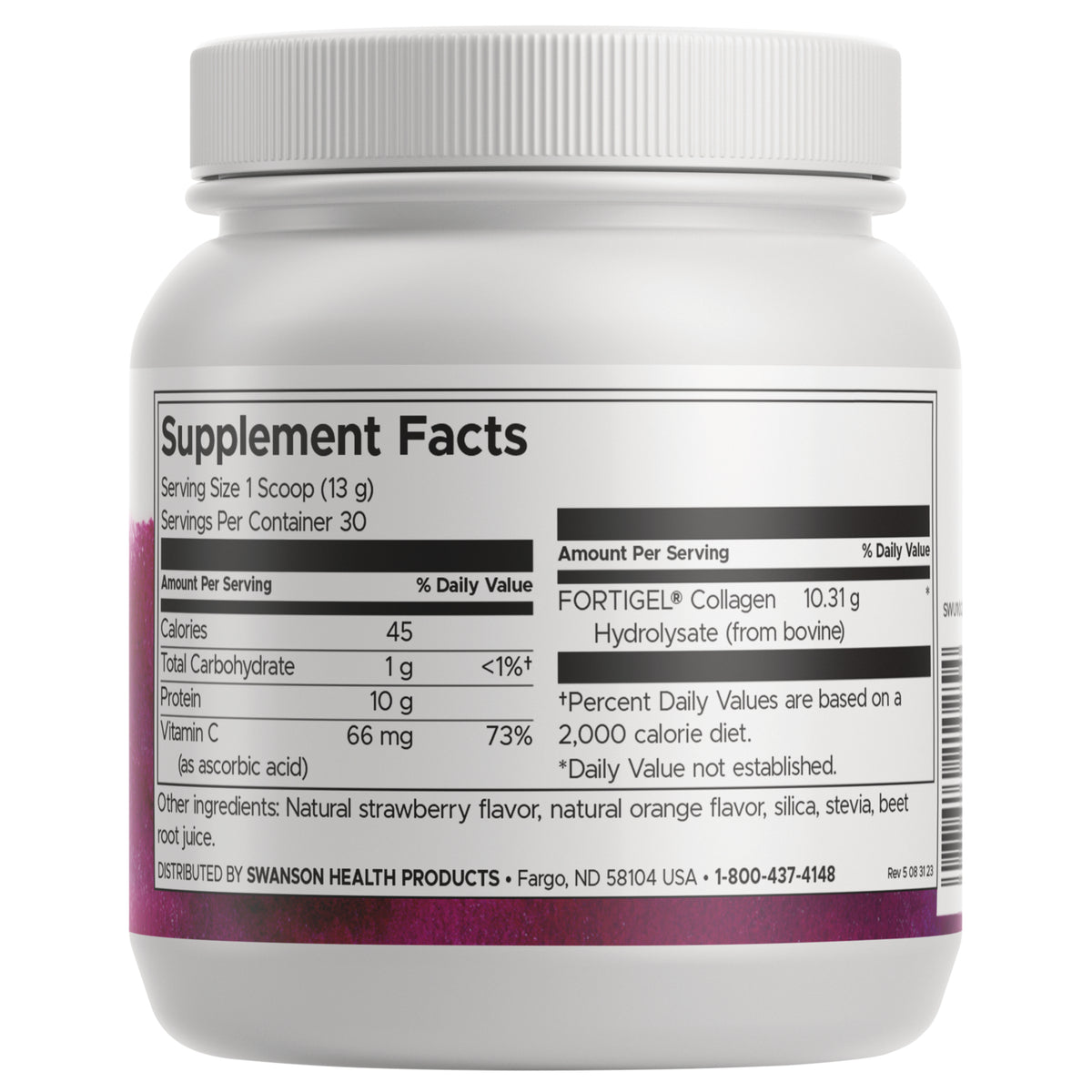 SWU1025 | Back of label with supplements facts and serving information