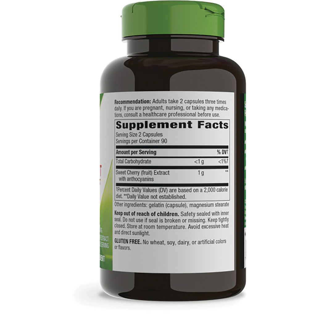Supplement facts label on back of brown supplement bottle with green cap showing serving size, ingredients, and warnings - Thumbnail