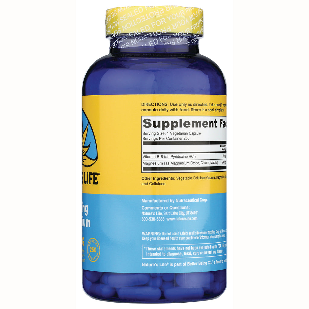 NSL004 | Back of blue supplement bottle showing Supplement Facts panel, directions, manufacturer info and visible capsules - Thumbnail