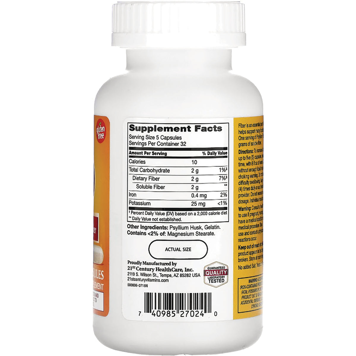 CNT137 | Supplement Facts label, ingredients and barcode on back of white supplement bottle