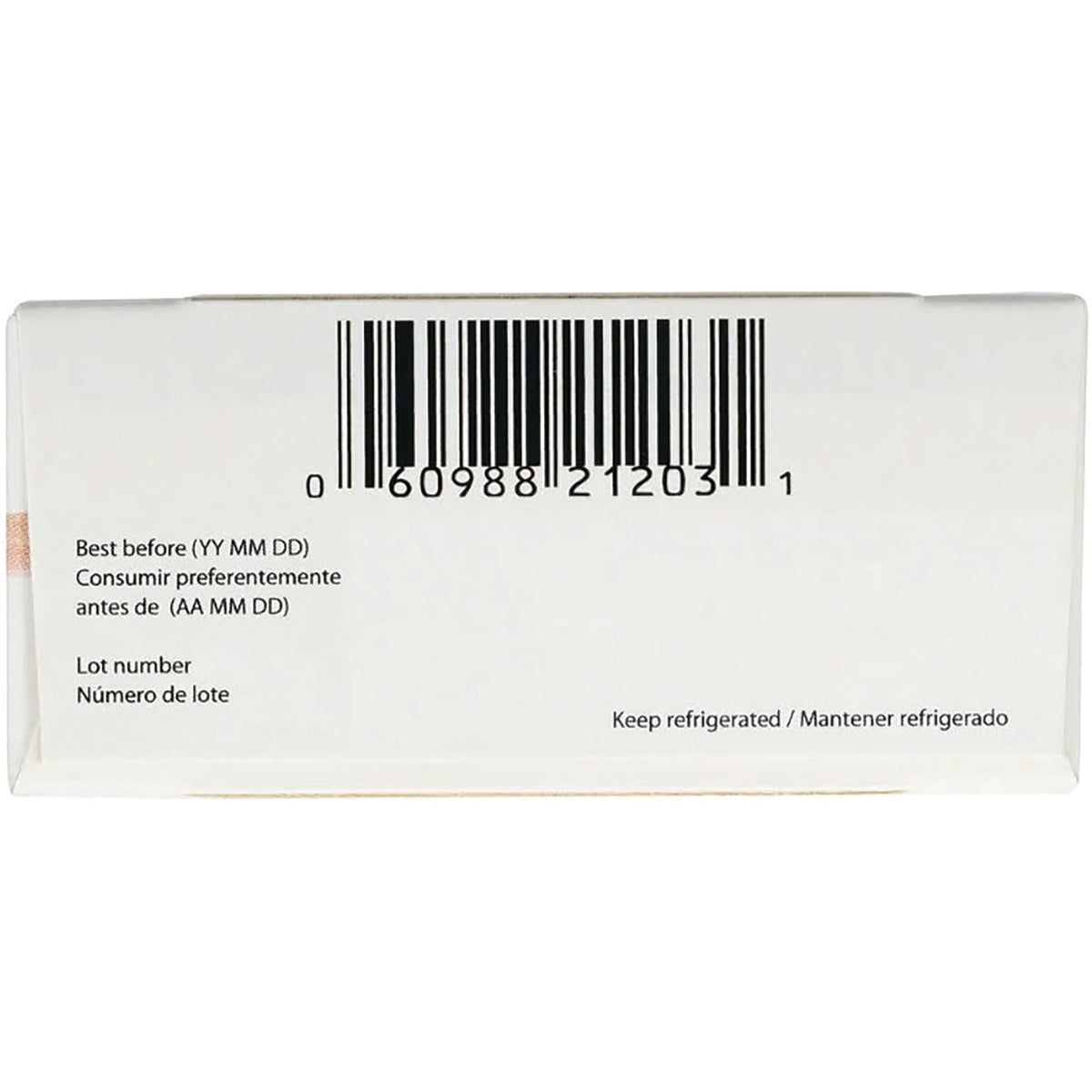 YOG005 | Back panel with barcode and text: Best before (YY MM DD), Lot number, Keep refrigerated / Mantener refrigerado