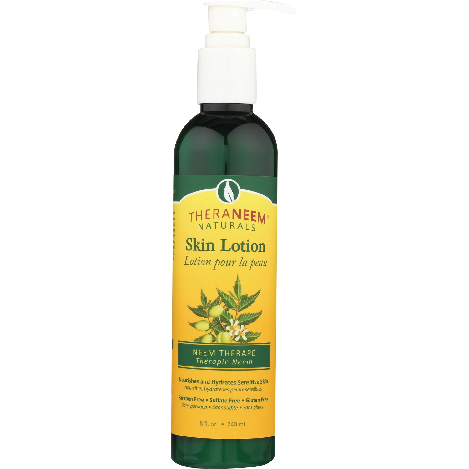 OGX009 | Theraneem Naturals skin lotion pump bottle with yellow neem label, 8 fl oz