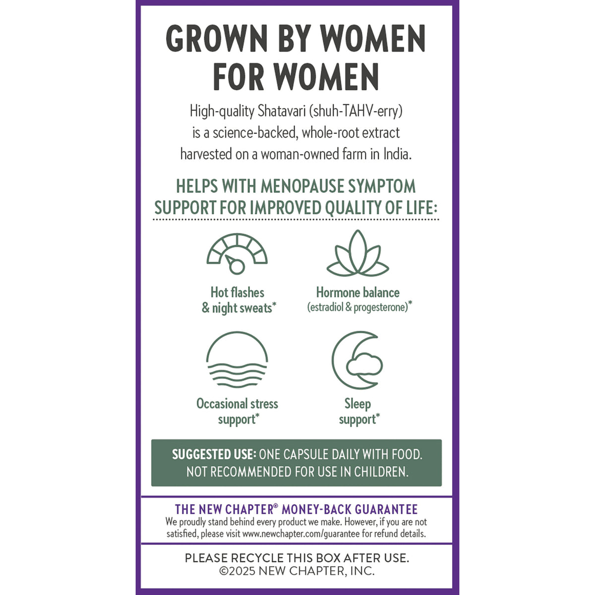 NWC398 | Brand infographic for women-owned Shatavari supplement, highlighting menopause and sleep support