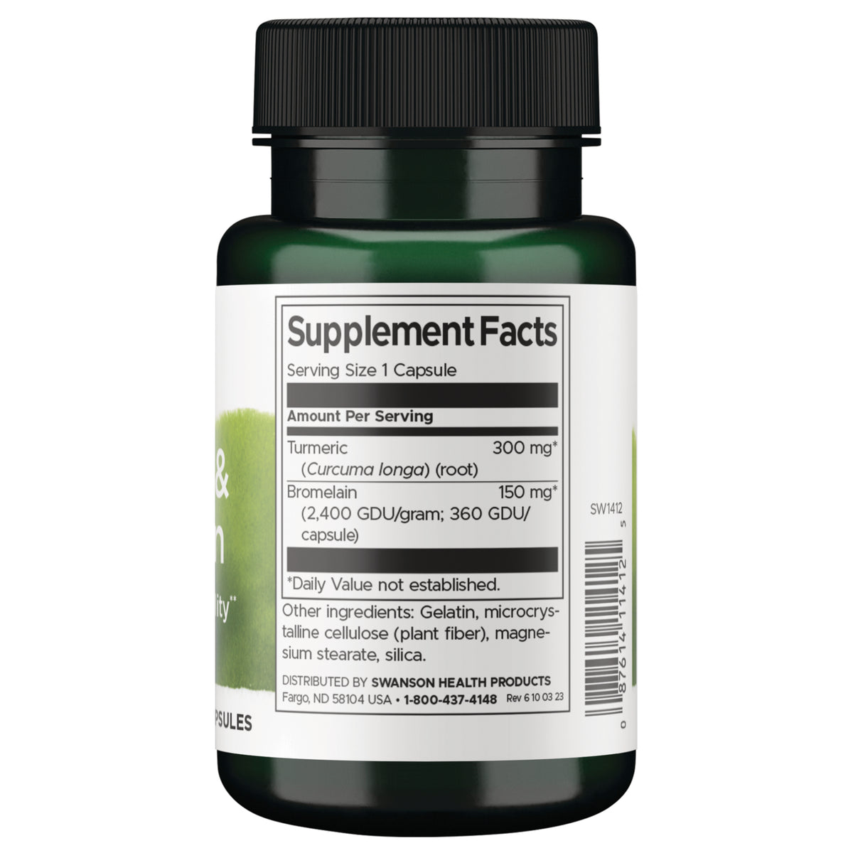 SW1412 | Back label with supplement facts and serving information