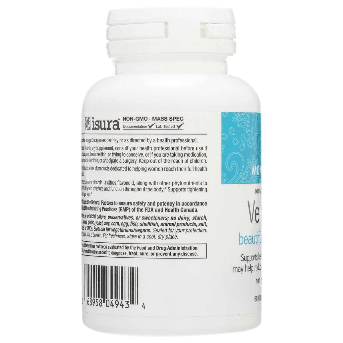 NFC089 | back label of white supplement bottle showing ingredient text, barcode and NON-GMO logo