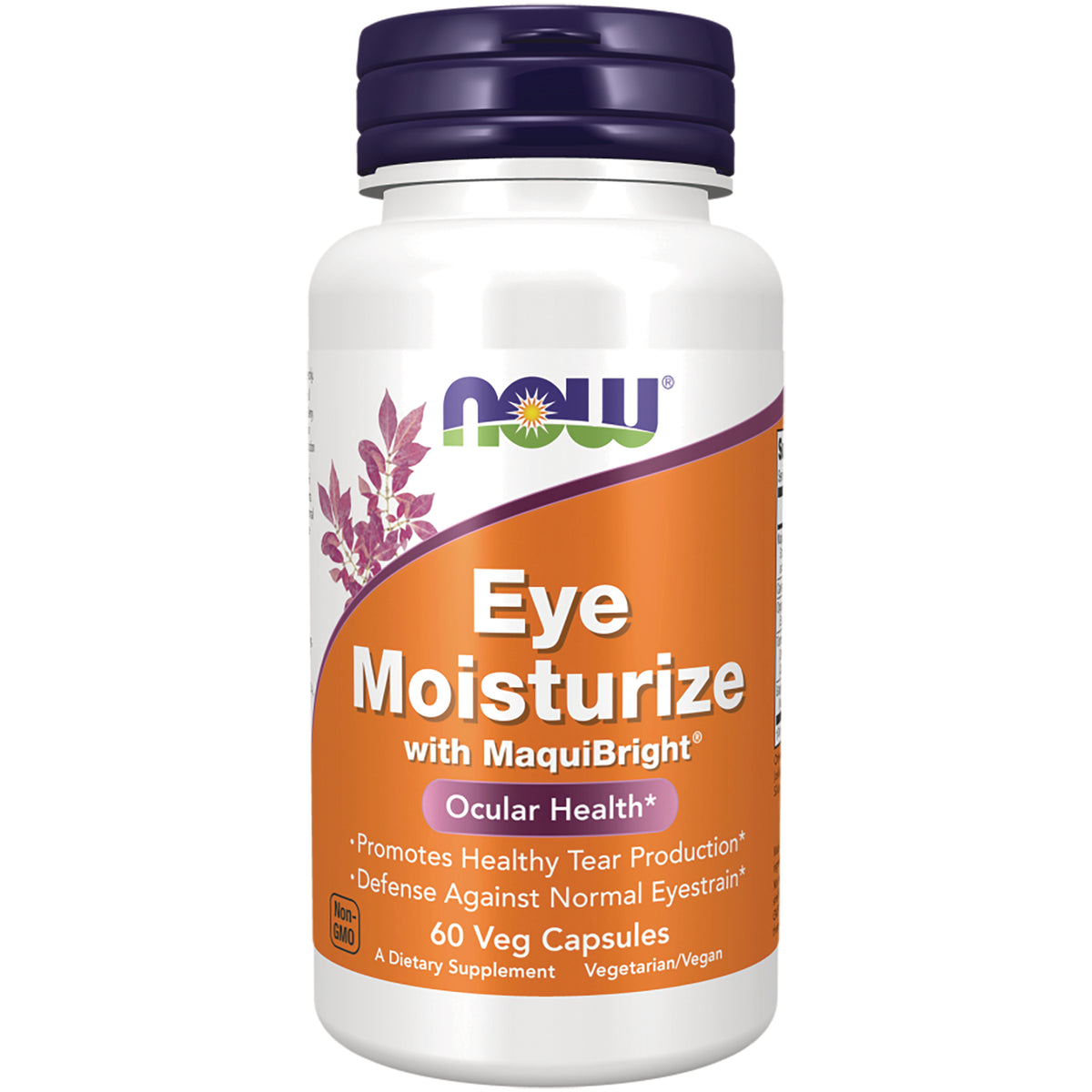 NWF1363 | NOW Eye Moisturize with MaquiBright bottle, orange label reads 60 Veg Capsules Ocular Health