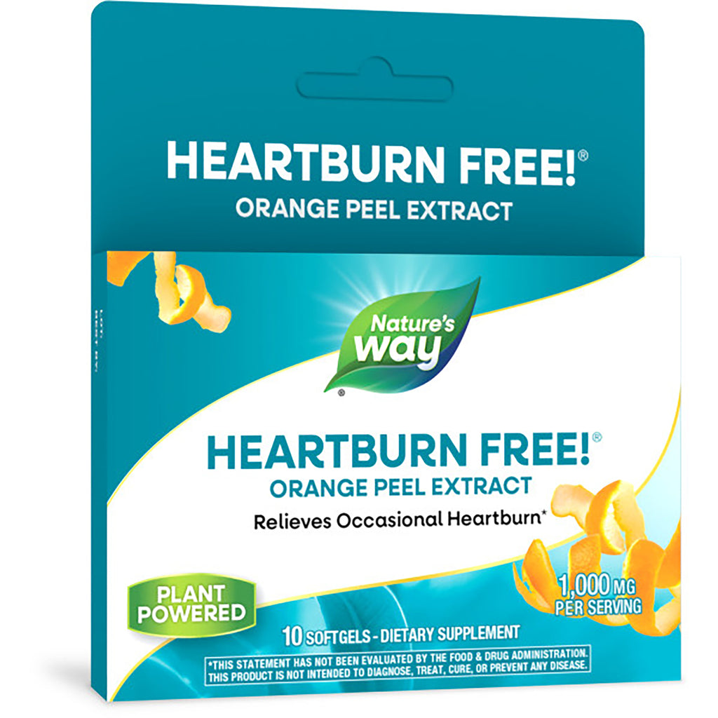 ET367 | Nature's Way HEARTBURN FREE orange peel extract box front showing orange peel image and 10 softgels - Thumbnail