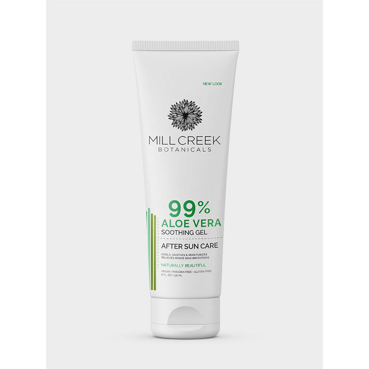 MCB001 | Mill Creek Botanicals 99% Aloe Vera soothing gel tube front label after sun care