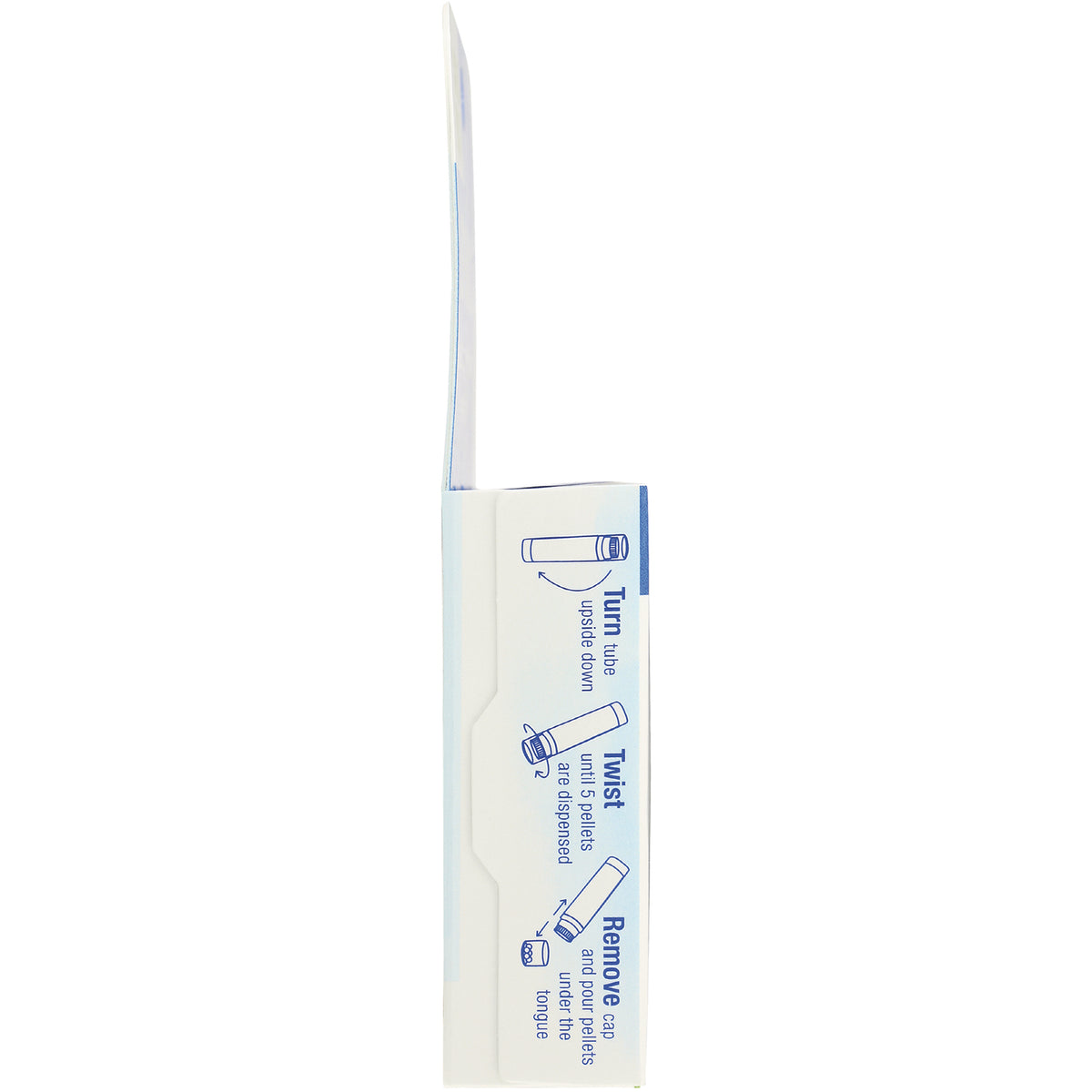 BRN098 | product infographic showing instructions to turn tube upside down, twist to dispense pellets, and remove cap