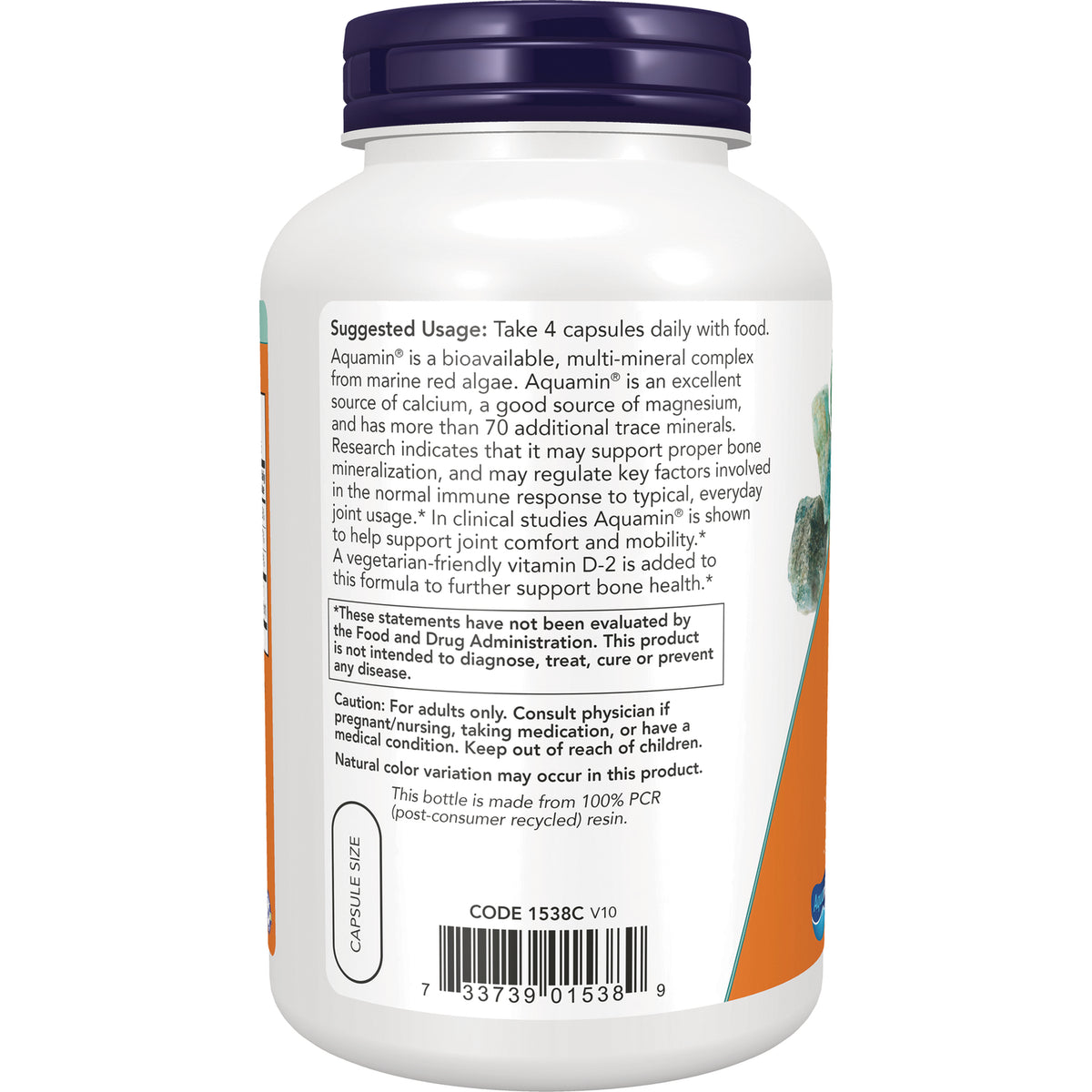 NWF178 | back label of supplement bottle showing suggested usage, caution statements and barcode