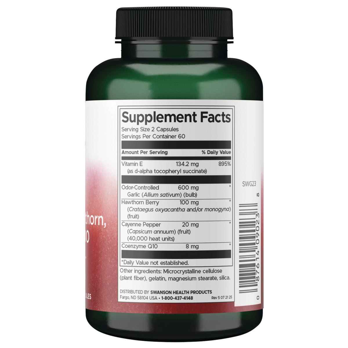 SWG23 | Back label with Supplement Facts panel and ingredients for odor-controlled garlic capsules