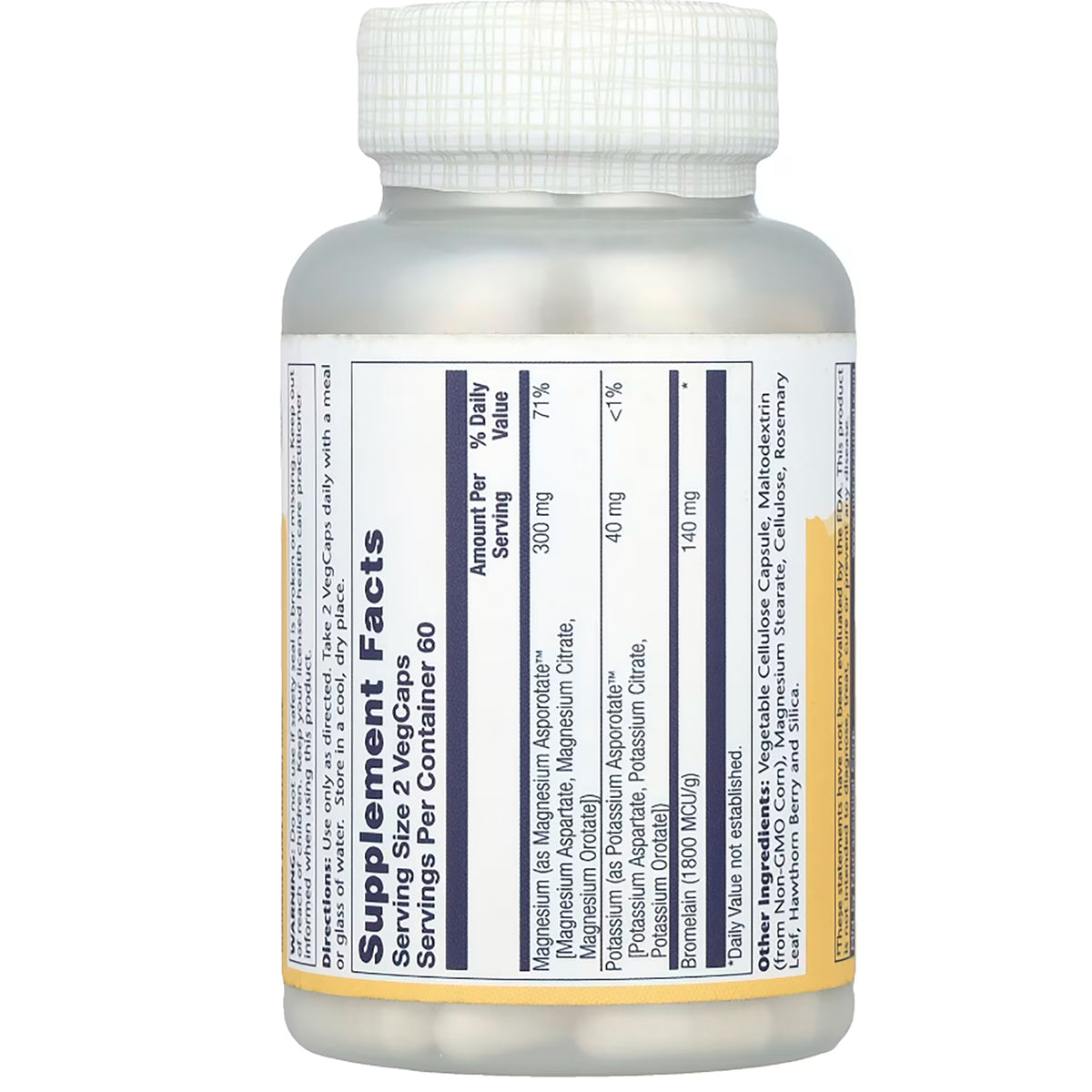 SLR295 | Solaray Magnesium Potassium Asporotates supplement facts label