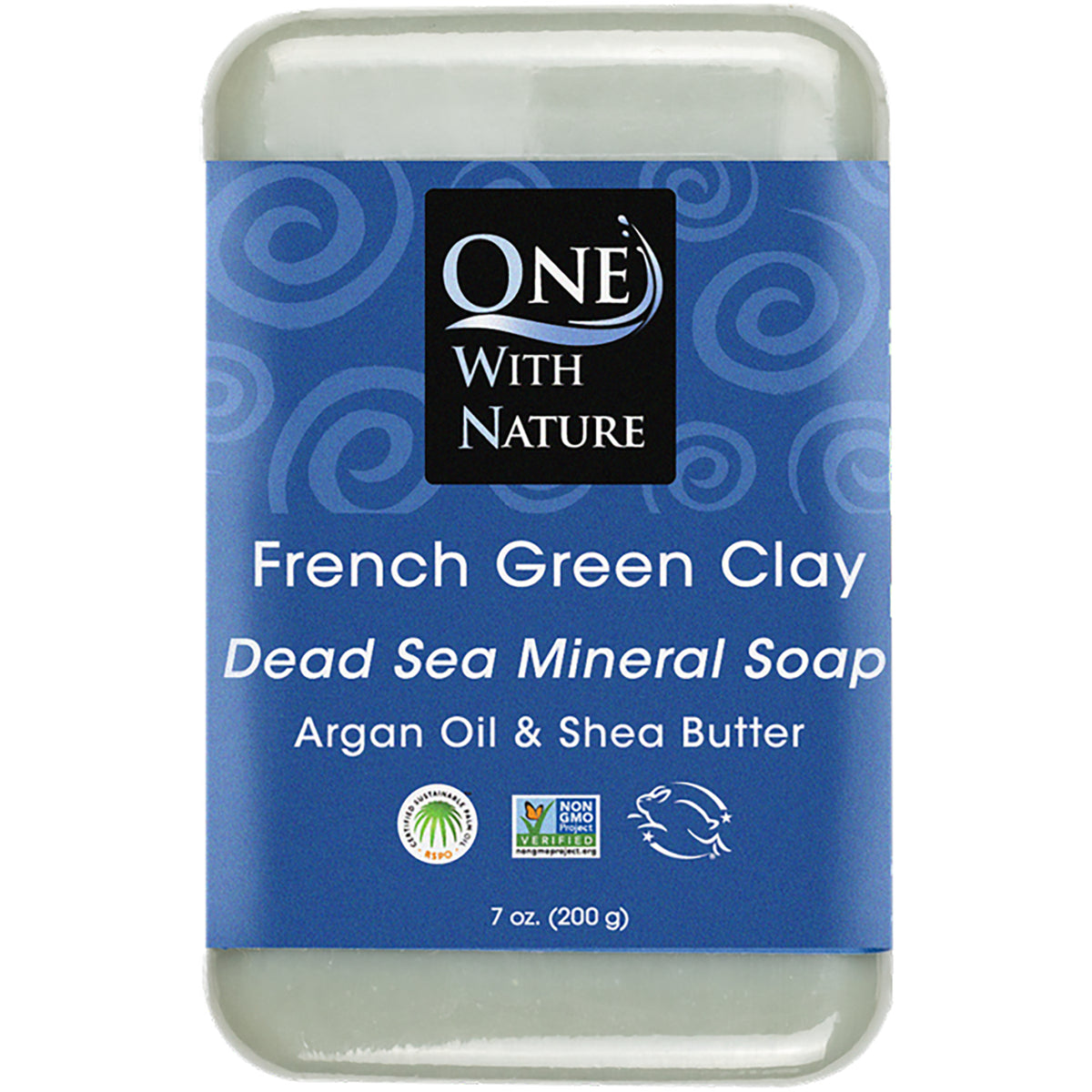 OWN027 | One With Nature French Green Clay triple-milled mineral soap bar with blue label, 7 oz
