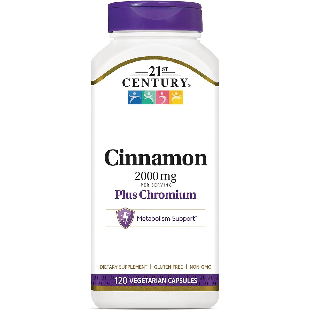 CNT242 | 21st Century Cinnamon 2000 mg plus Chromium white supplement bottle, 120 vegetarian capsules