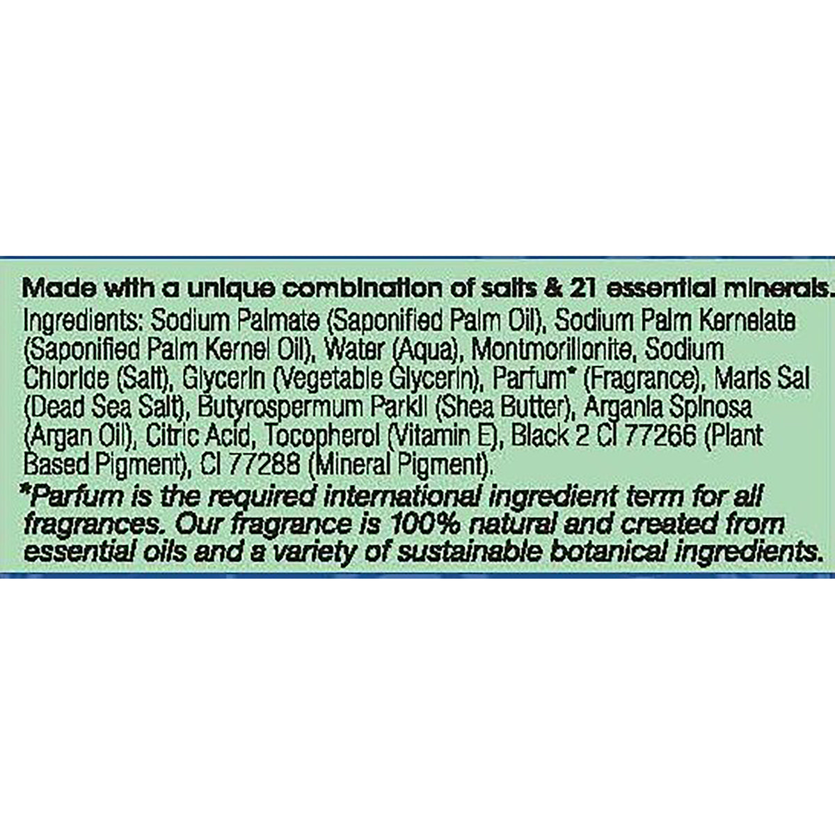 OWN027 | Ingredients panel with salits and 21 essential minerals, plus fragrance note