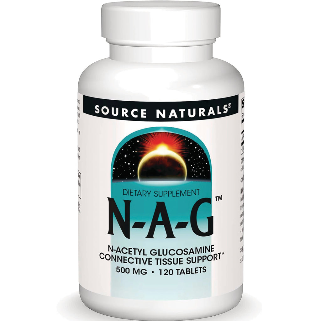 SN742 | Source Naturals N-A-G N-Acetyl Glucosamine 500 mg, 120 tablets dietary supplement bottle - Thumbnail