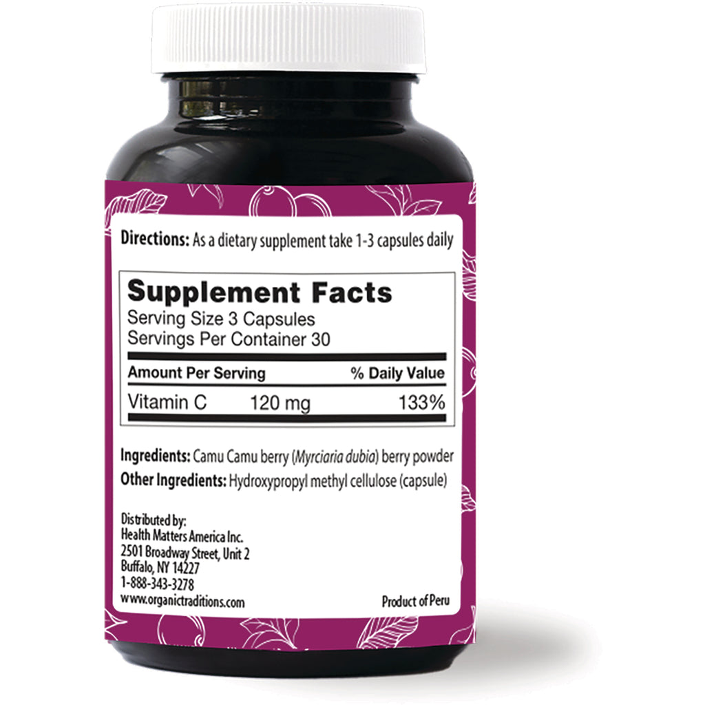 OTR077 | Back of supplement bottle showing Supplement Facts label with Vitamin C 120 mg, directions and ingredients - Thumbnail