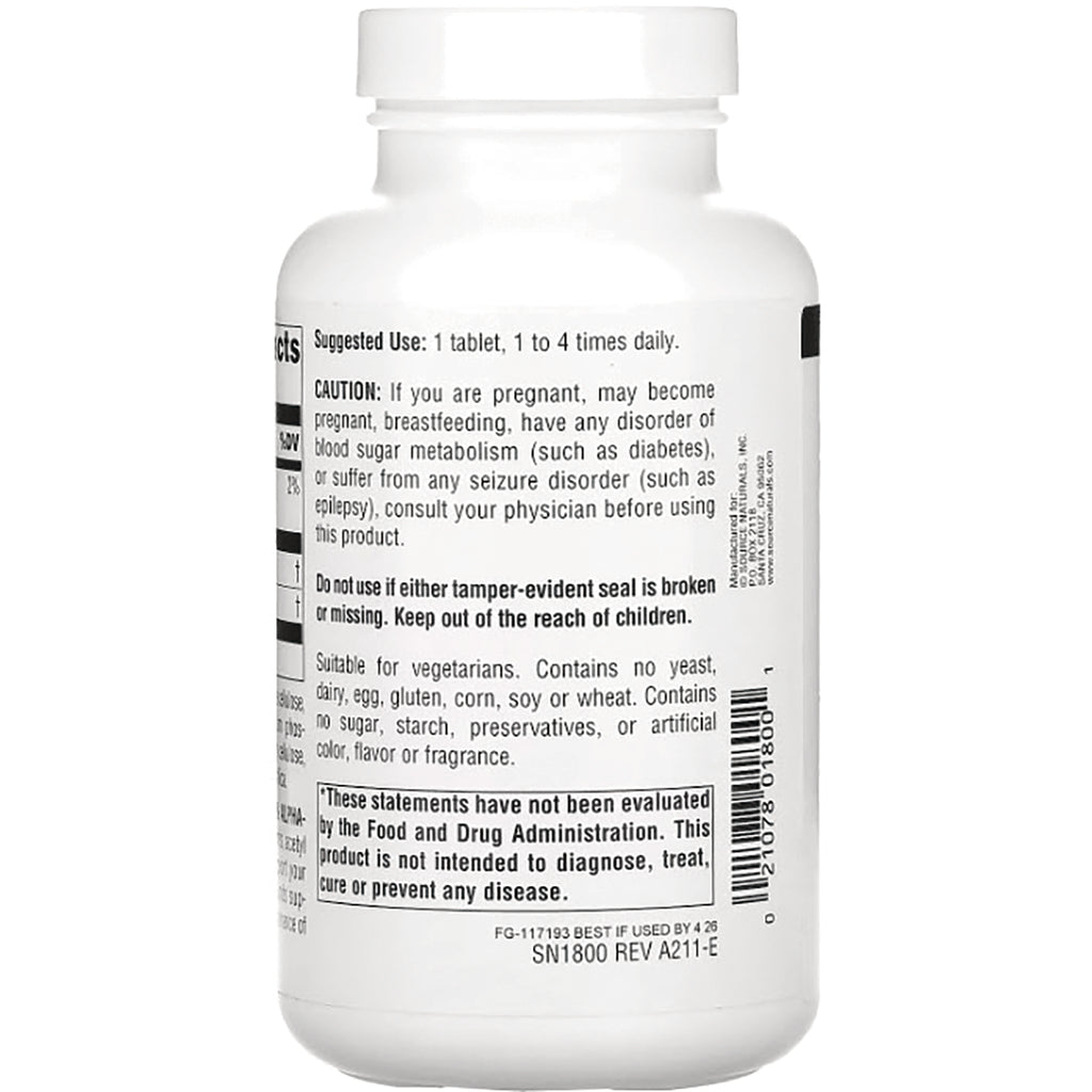SN095 | Supplement bottle back label with suggested use, caution statement, FDA disclaimer, and barcode - Thumbnail