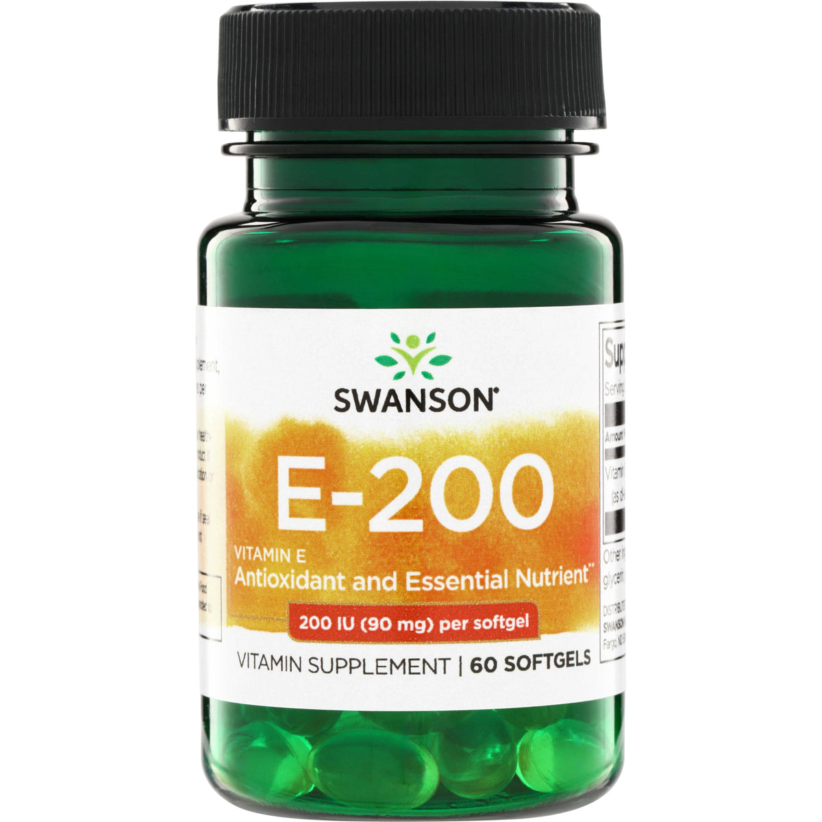 SW1437 | Swanson E-200 Vitamin E softgels, 200 IU (90 mg) per softgel, 60 count bottle