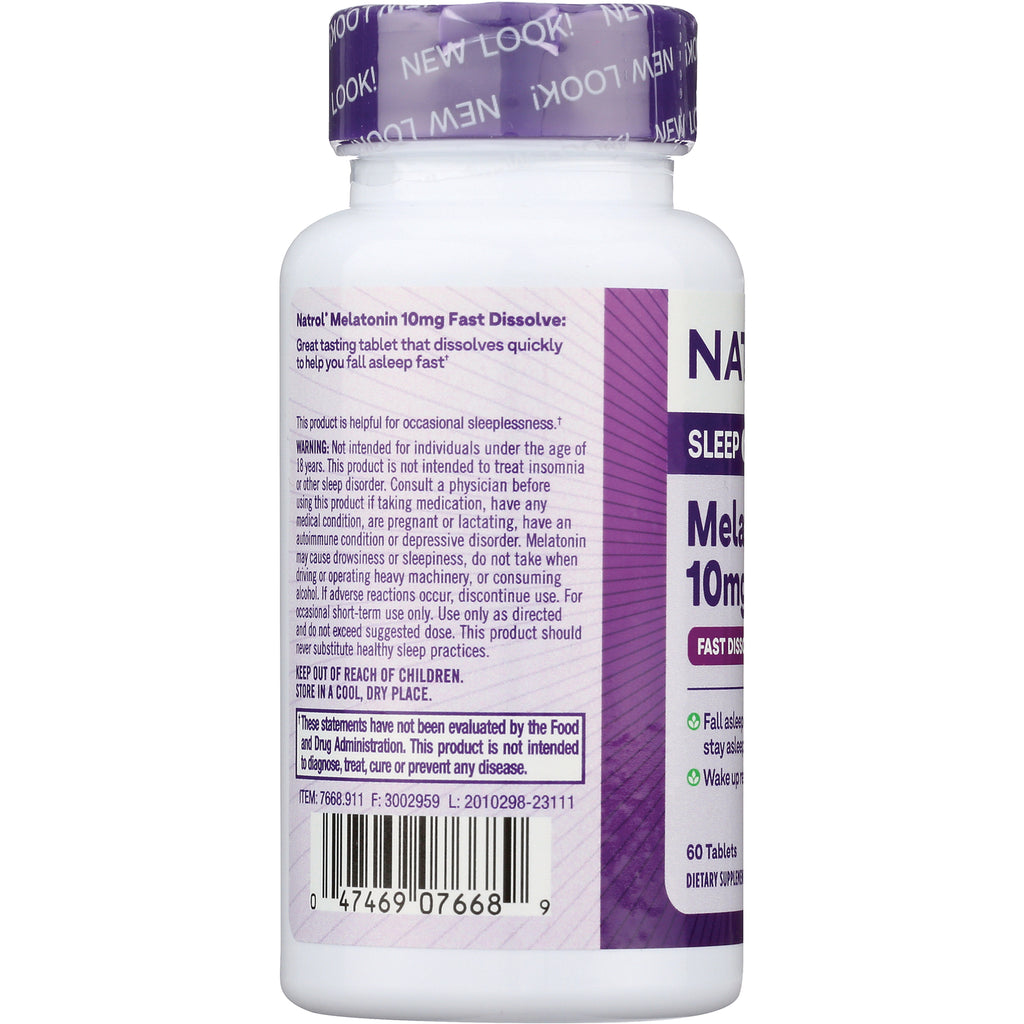 NA619 | Back label of white supplement bottle showing melatonin warnings, usage directions and barcode - Thumbnail