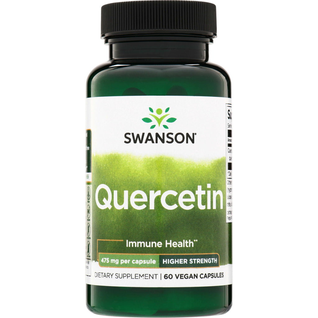SW1671 | Swanson Quercetin dietary supplement bottle with green label, 475 mg per capsule, 60 vegan capsules - Thumbnail