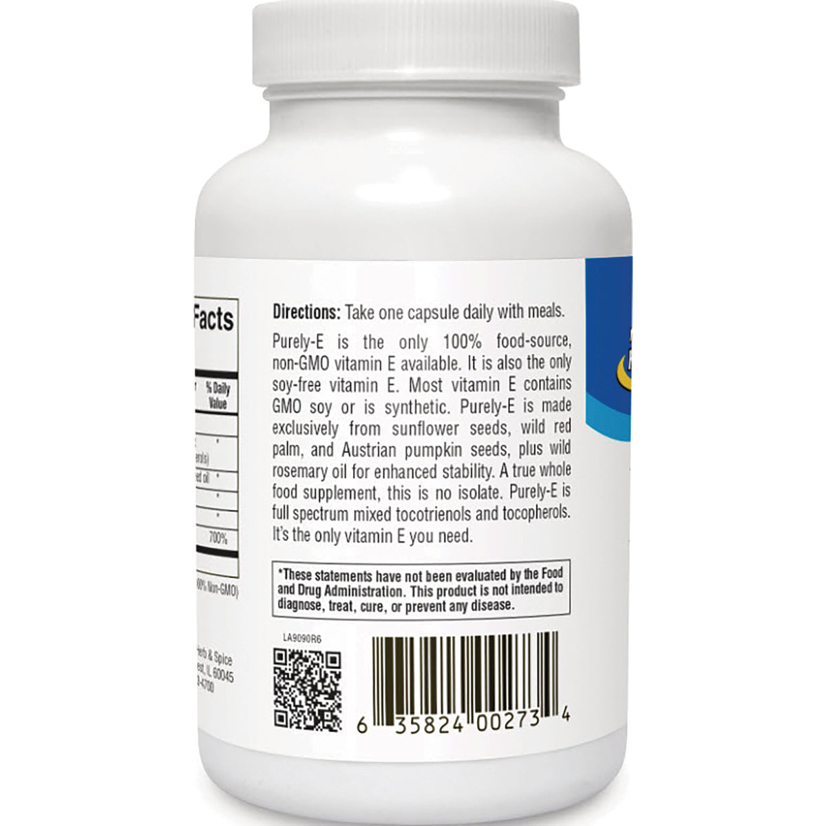 NHS073 | Back of white supplement bottle showing directions text, ingredient panel, barcode, and QR code