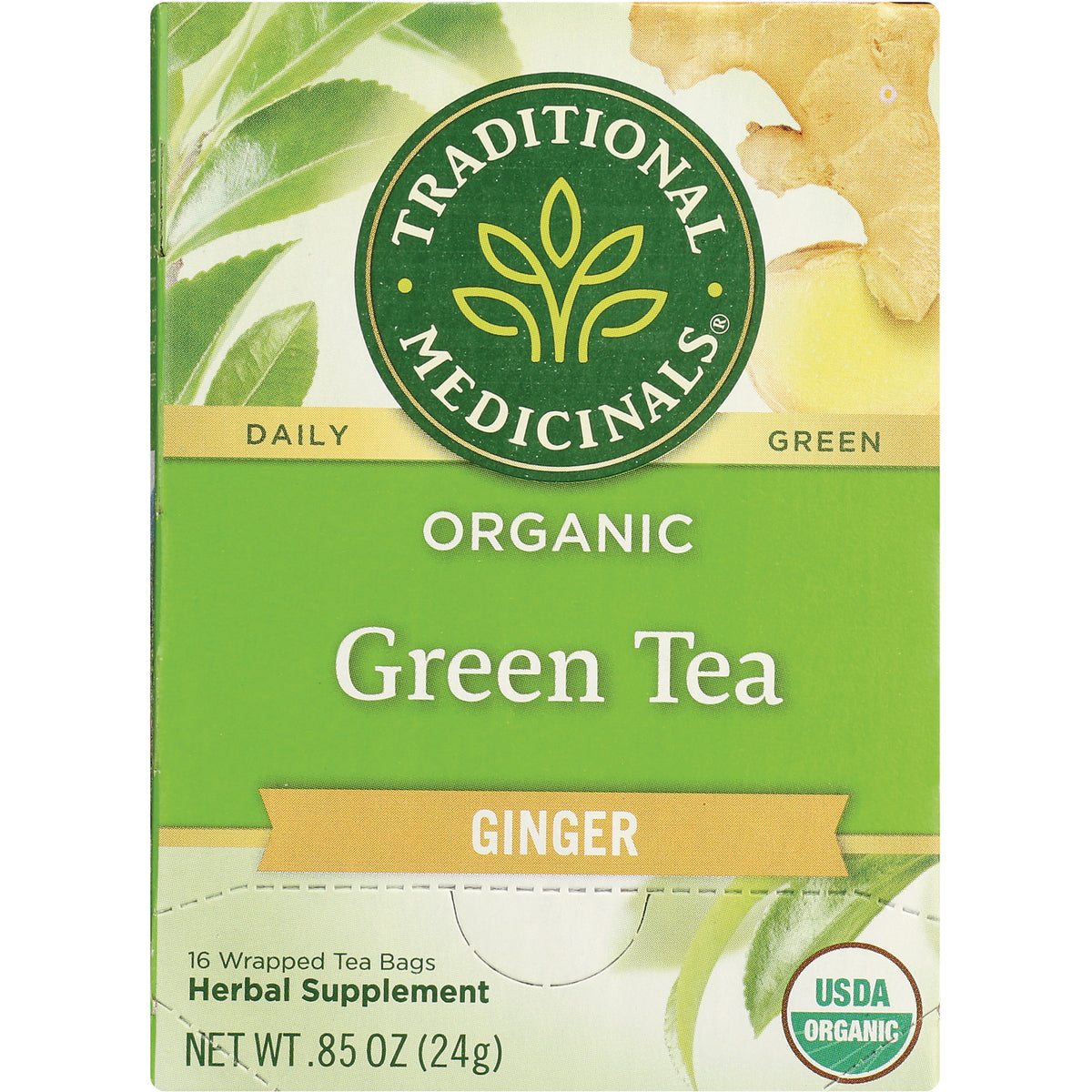 TMD021 | Traditional Medicinals Organic Green Tea Ginger, 16 wrapped tea bags, USDA Organic