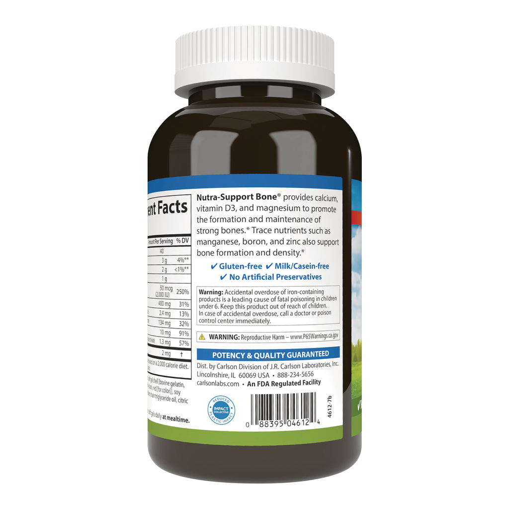 CSN337 | Back label of brown supplement bottle showing nutrition facts, product claims like Gluten-free and barcode - Thumbnail