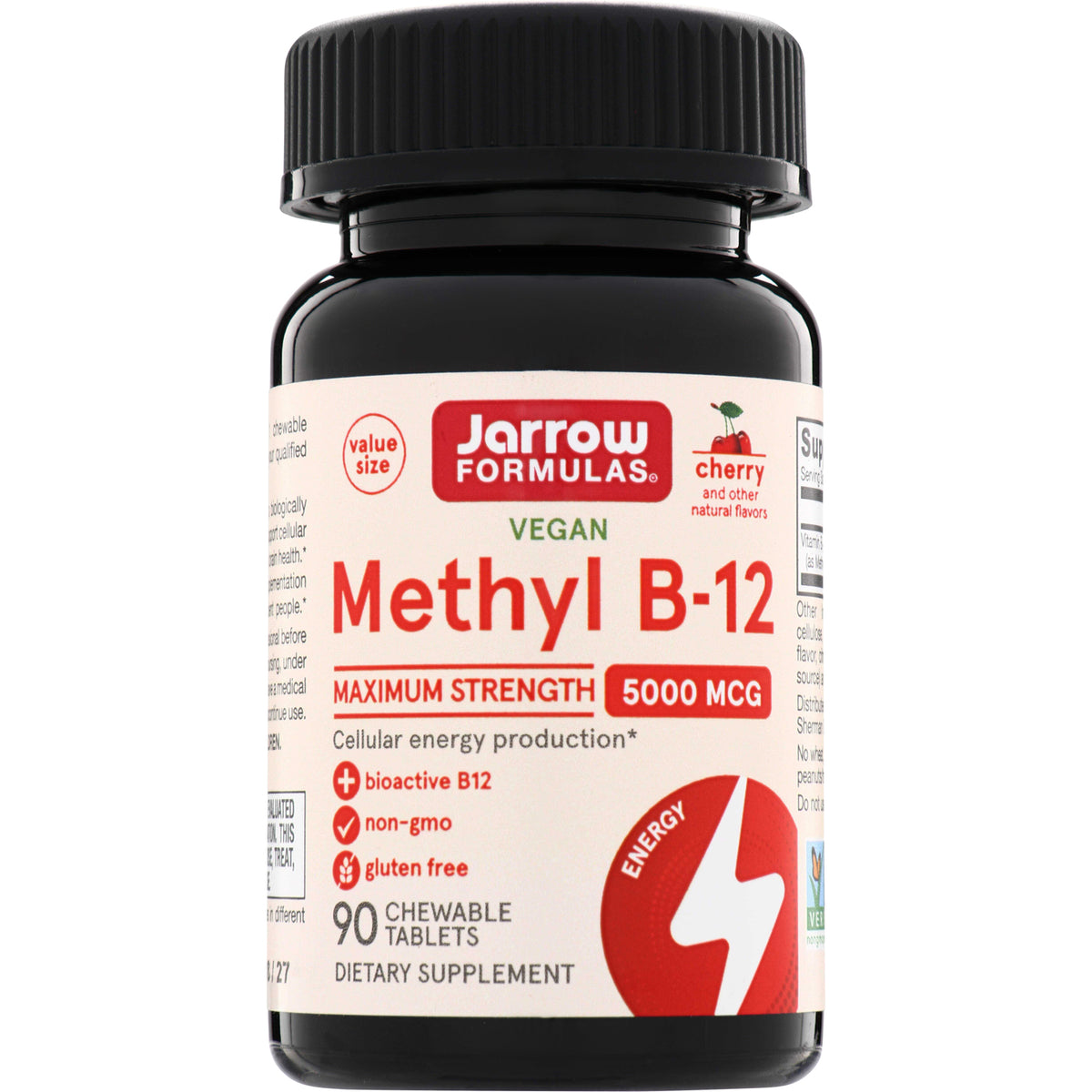 JR361 | Jarrow Formulas Vegan Methyl B-12 5000 mcg, Maximum Strength, 90 chewable tablets, cherry flavor