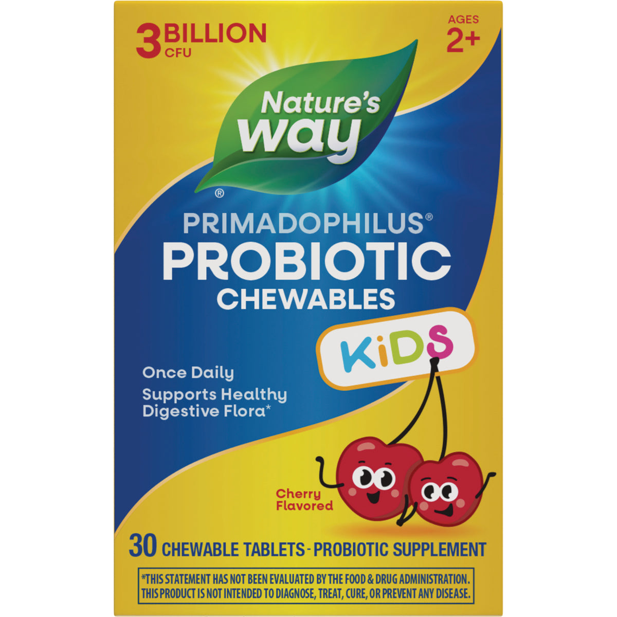 NW565 | Nature's Way Primadophilus probiotic chewables kids cherry flavored box, 30 chewable tablets