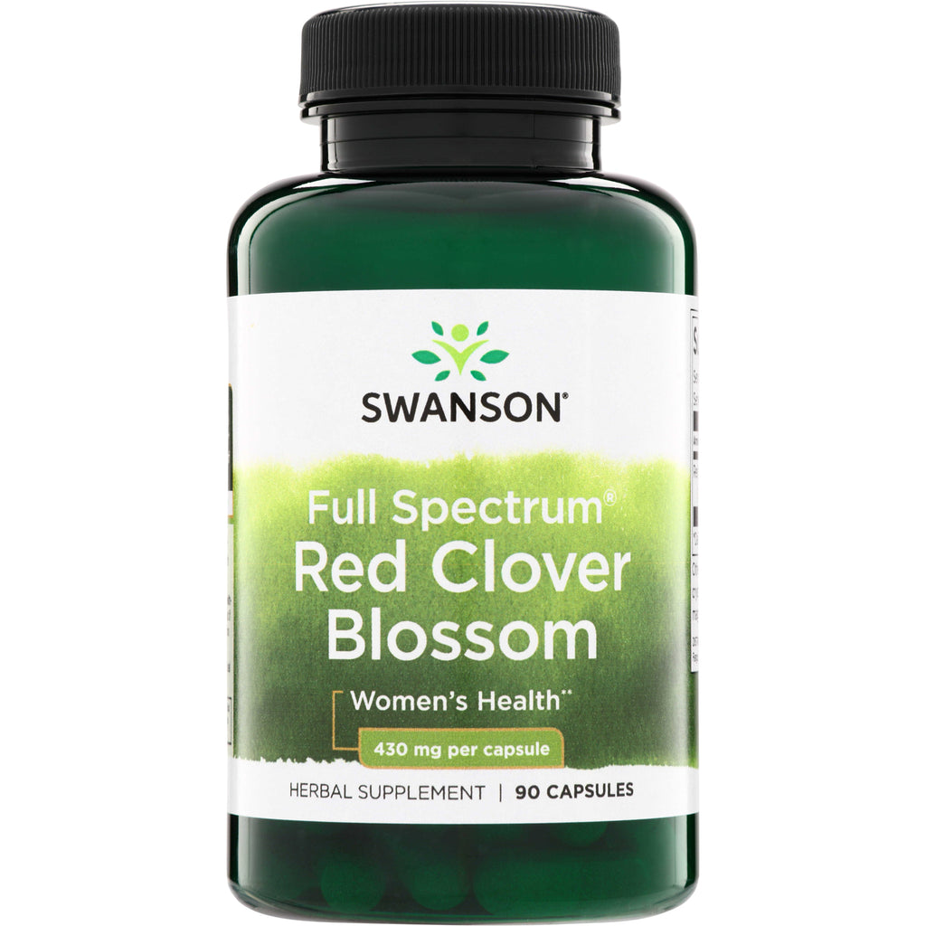 SW1342 | Swanson Full Spectrum Red Clover Blossom herbal supplement bottle, 430 mg per capsule, 90 capsules - Thumbnail