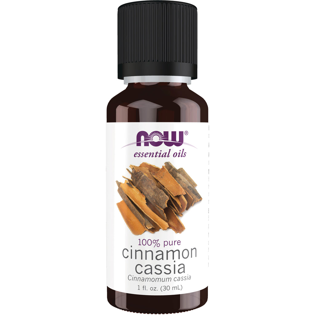 NWF1015 | NOW essential oils 1 fl oz cinnamon cassia amber bottle with black cap labeled 100% pure - Thumbnail